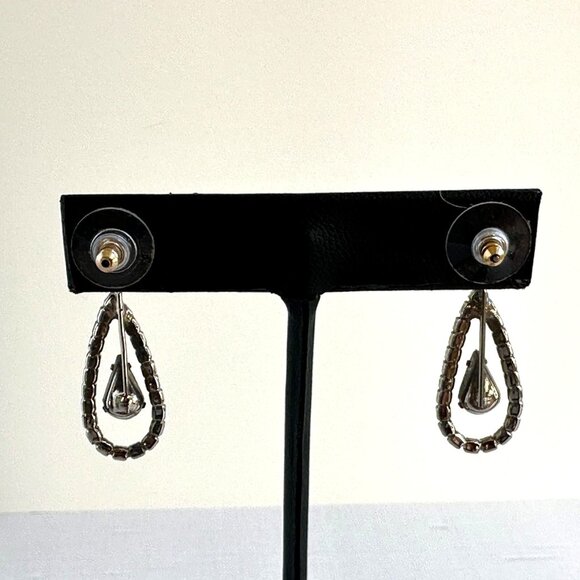 Vintage Rhinestone Dangle Earrings for Pierced Ears Silver Tone - Picture 7 of 10